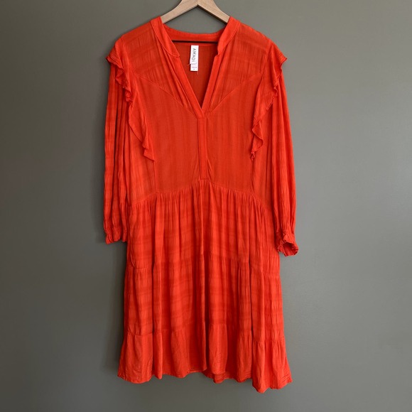 Anthropologie Amadi Rossi Dress Size Large Red Orange Ruffles Gauzy‎ Lightweight - Picture 5 of 16